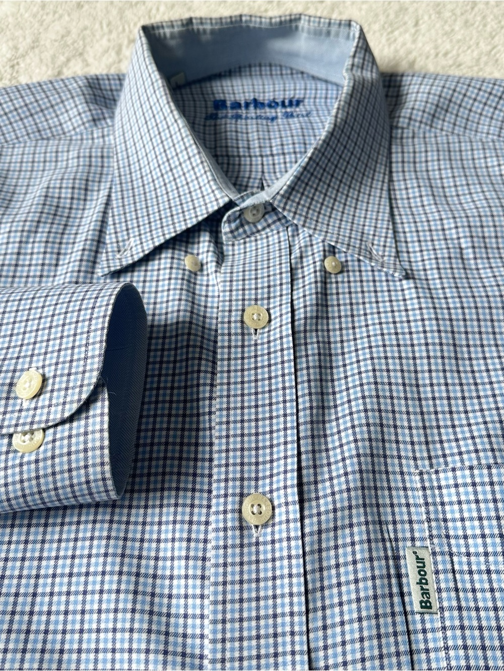 Barbour The Sporting Shirt Long Sleeve Button Down Tattersall Check Sz L Cotton